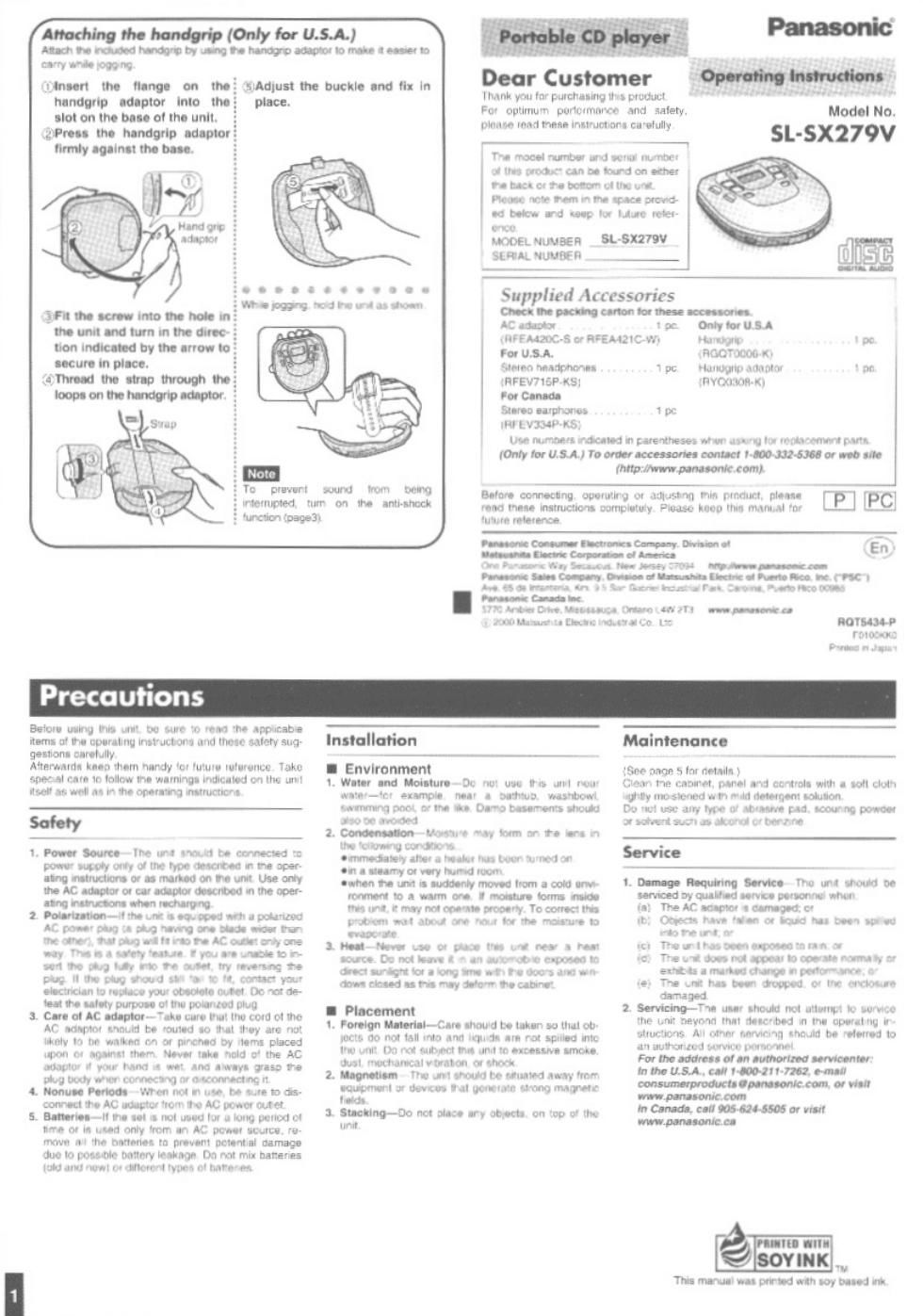 panasonic sl sx 279 v owners manual