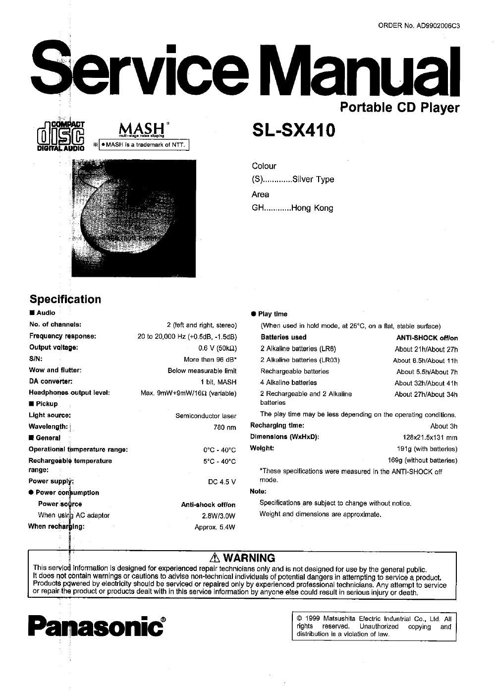 panasonic sl sx 410 service manual