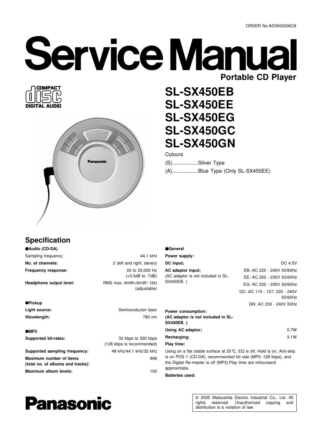 panasonic sl sx 450 eg service manual