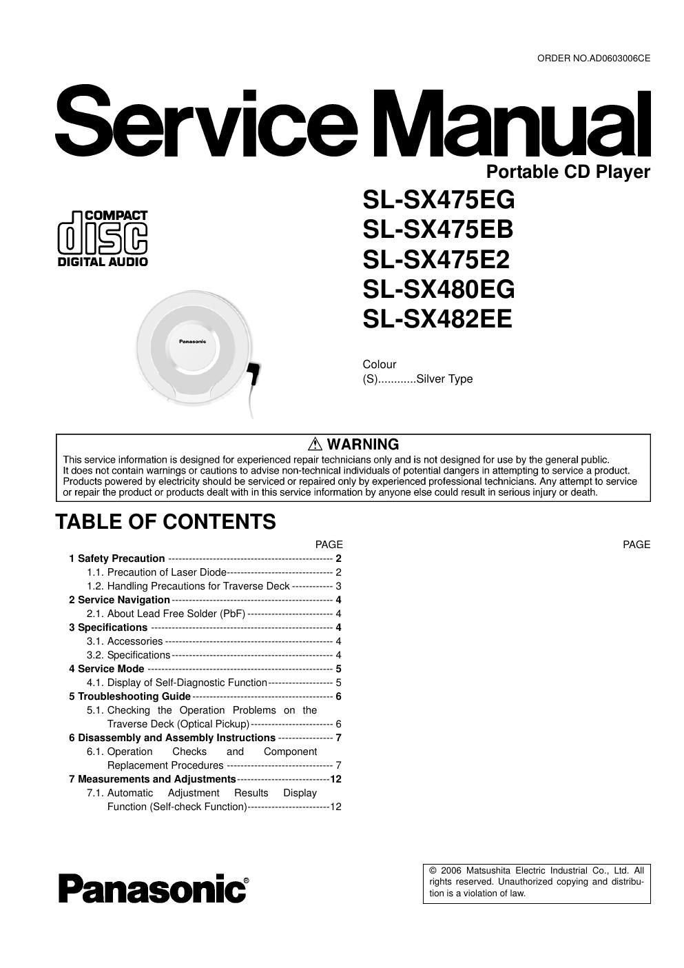 panasonic sl sx 475 eb service manual