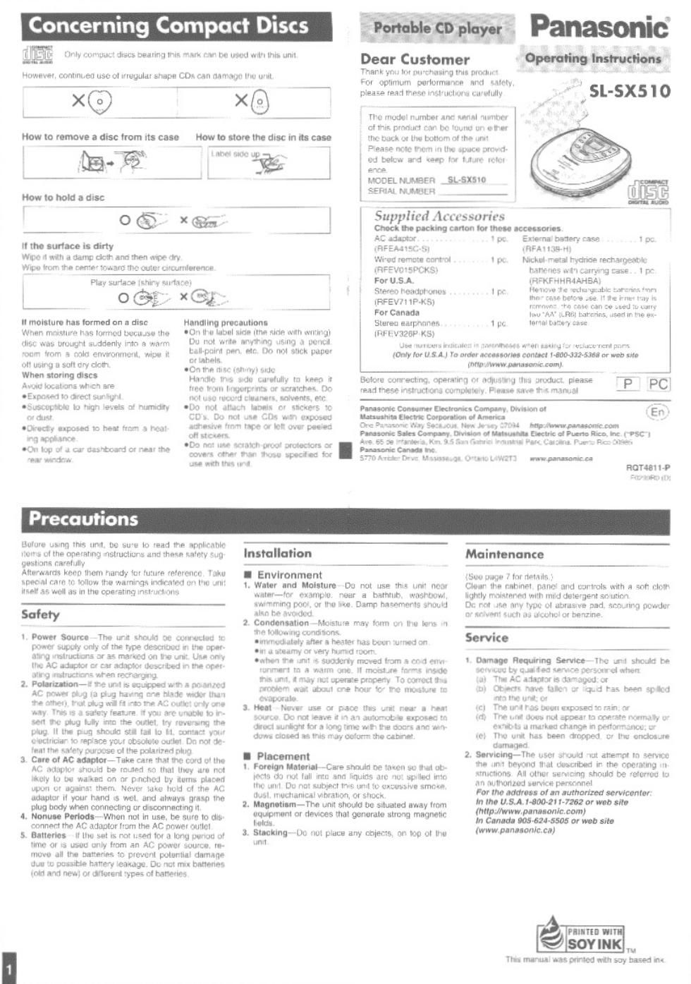 panasonic sl sx 510 owners manual