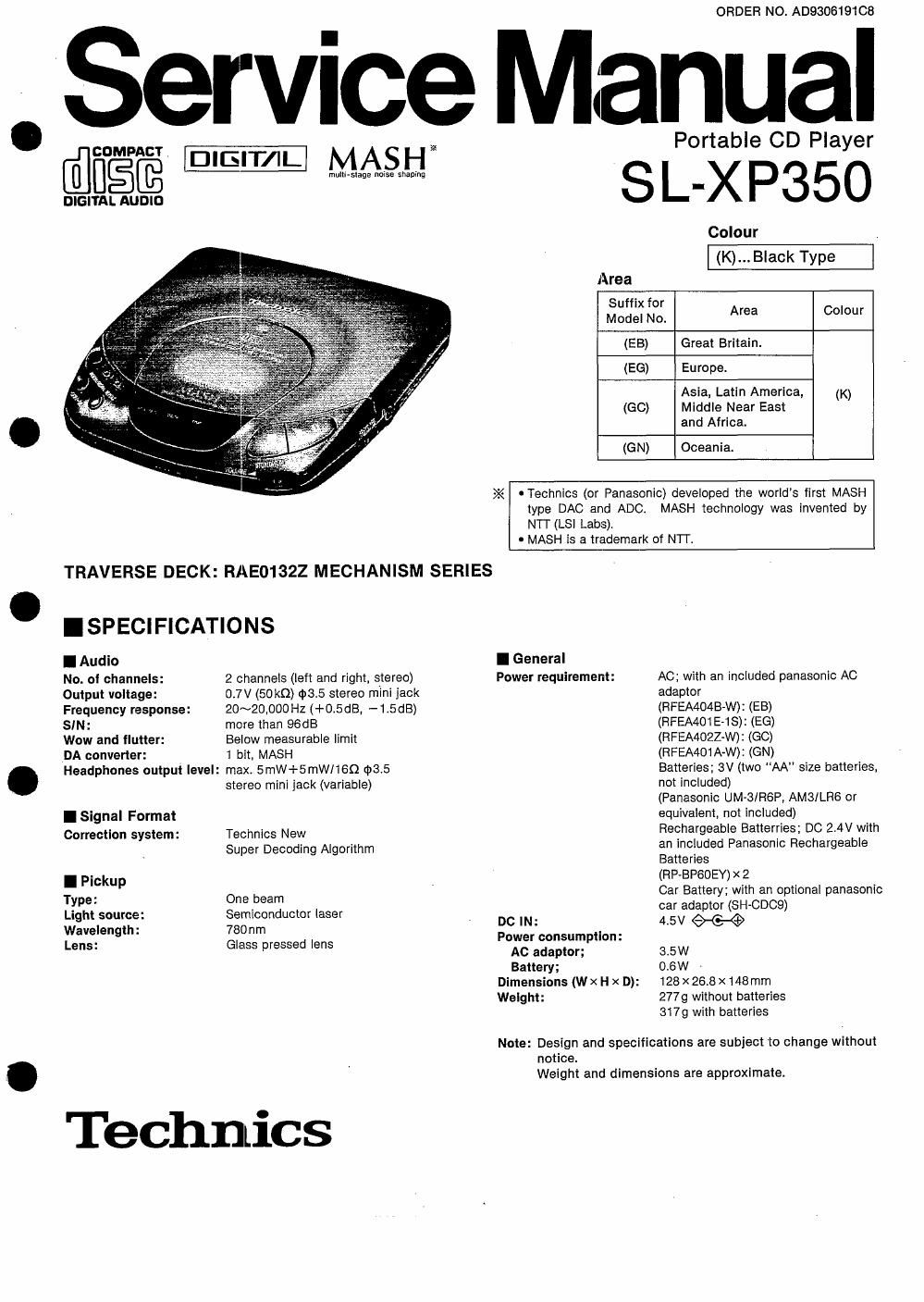 panasonic sl xp 350 service manual