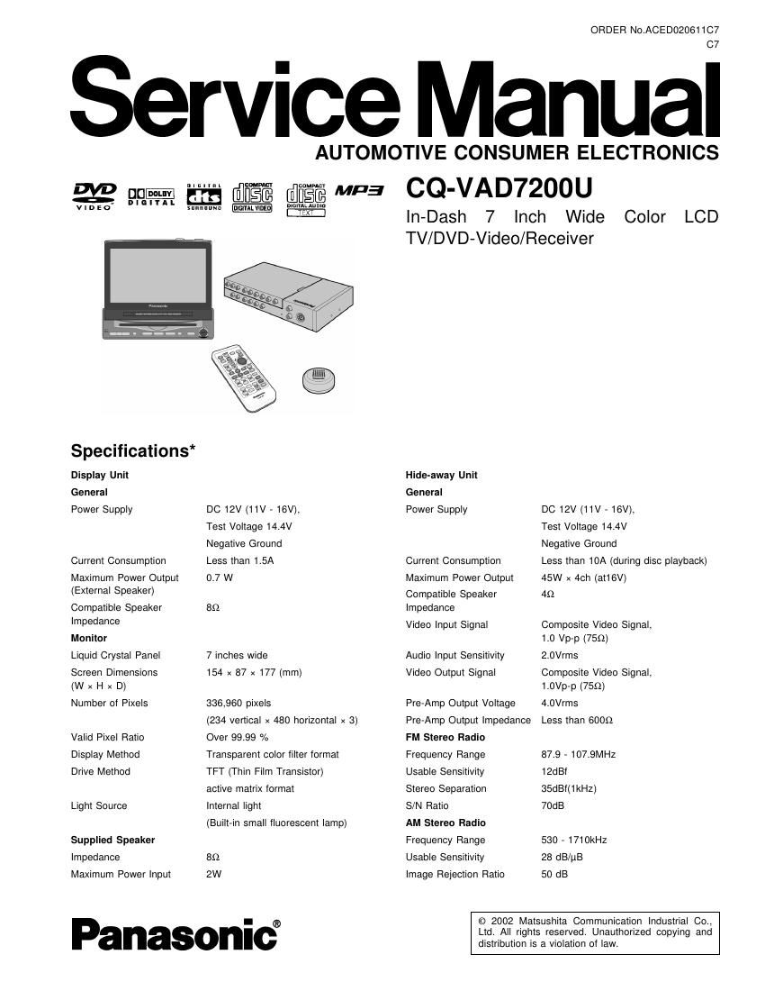 PANASONIC CQ VAD7200U LCD TV DVD SM