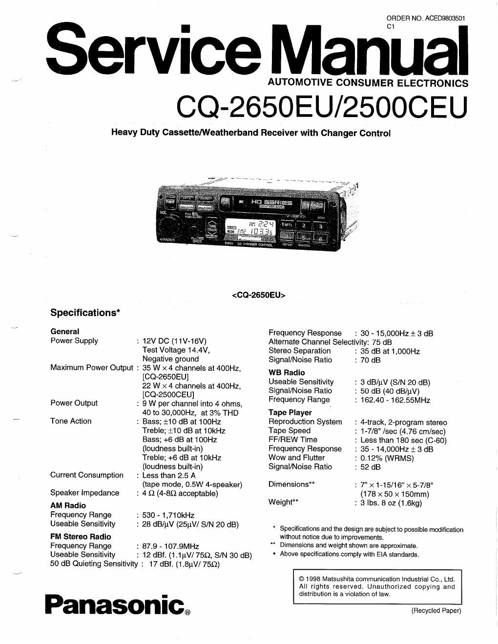 panasonic cq 2500 ceu service manual