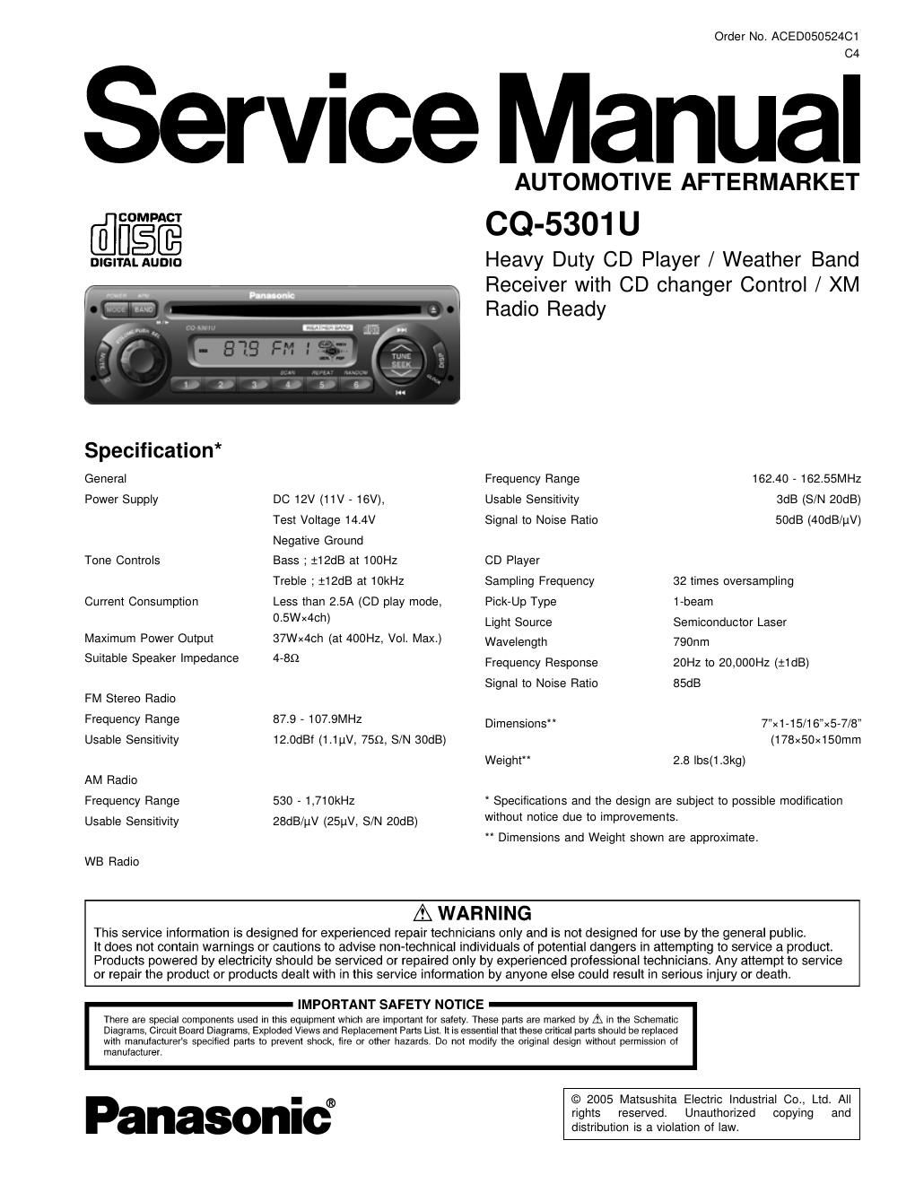 panasonic cq 5301 u service manual