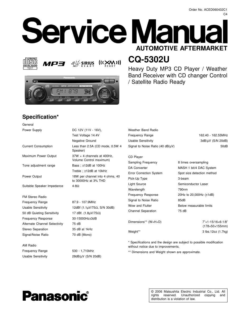 panasonic cq 5302 u service manual