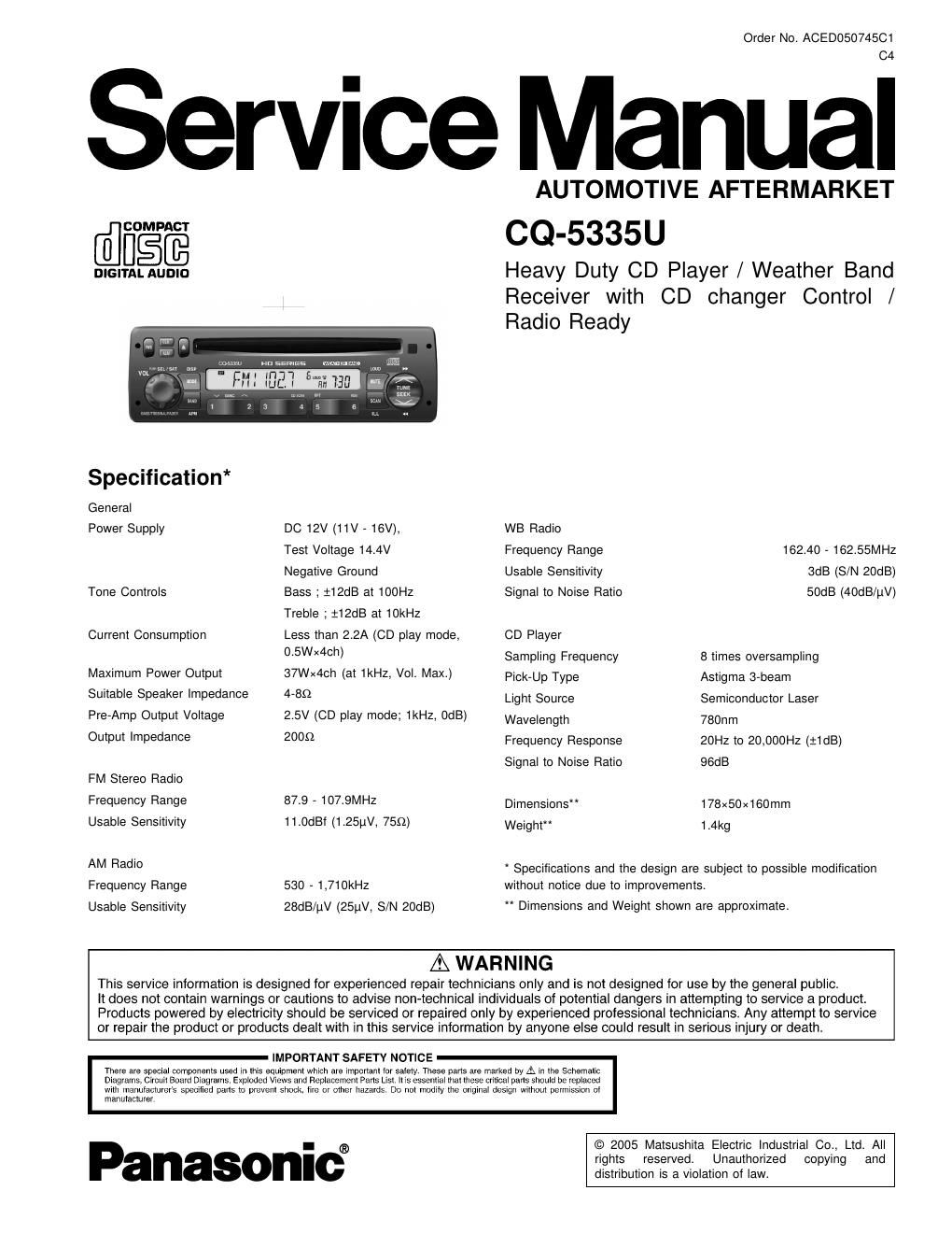 panasonic cq 5335 u service manual