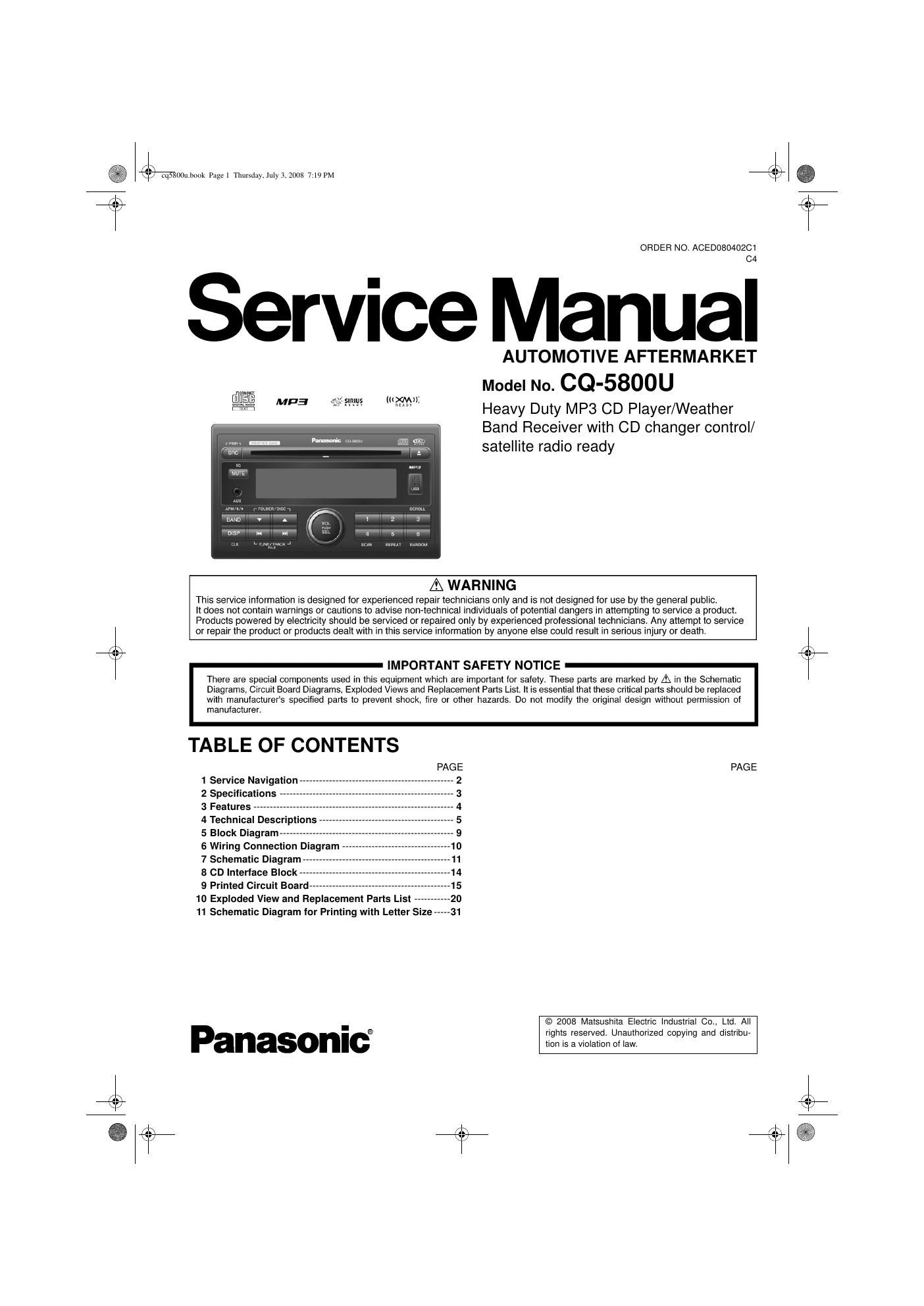 panasonic cq 5800 u service manual