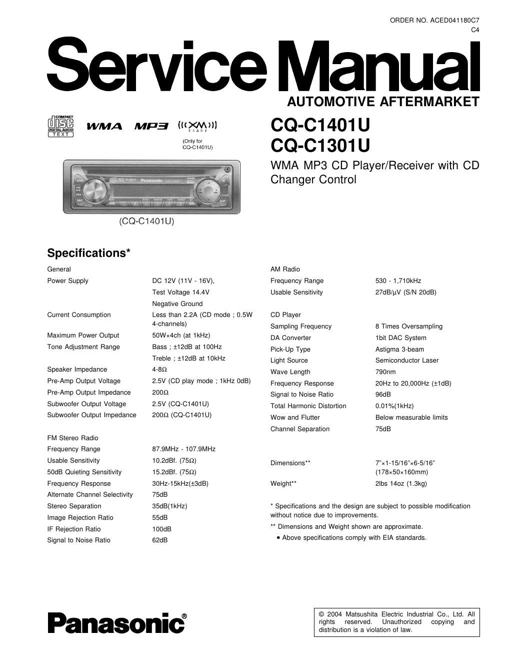 panasonic cq c 1401 u service manual