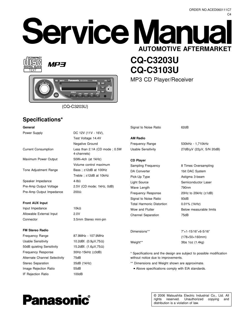 panasonic cq c 3103 u service manual