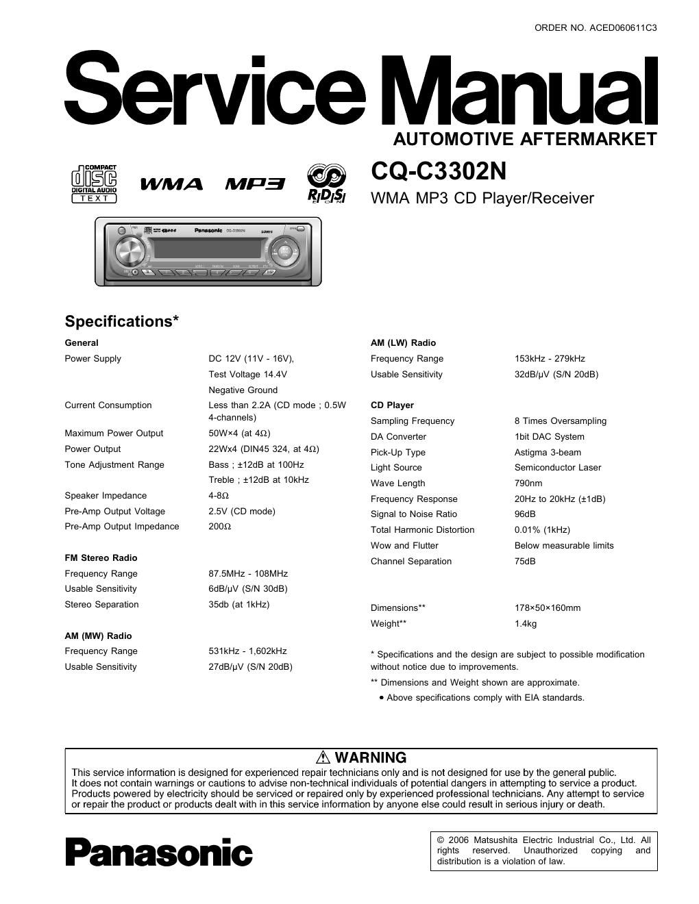 panasonic cq c 3302 n service manual