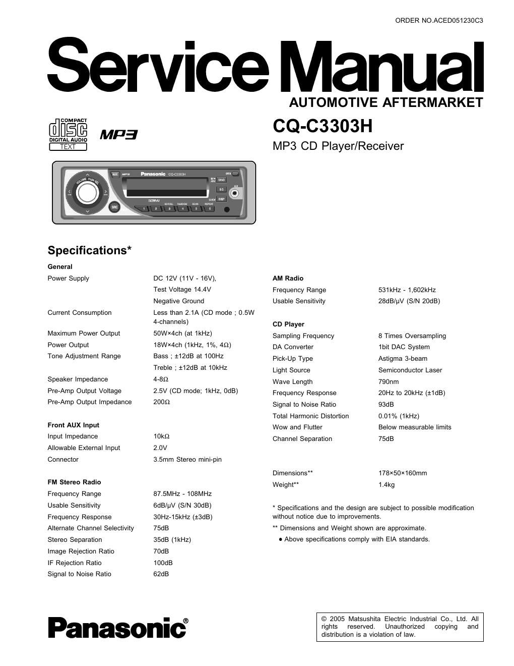 panasonic cq c 3303 h service manual