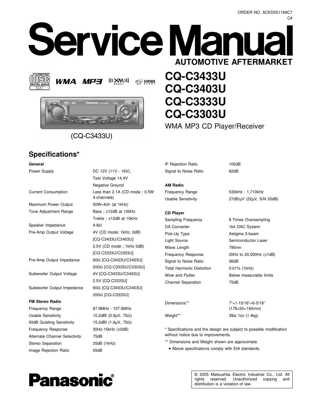 panasonic cq c 3333 u service manual