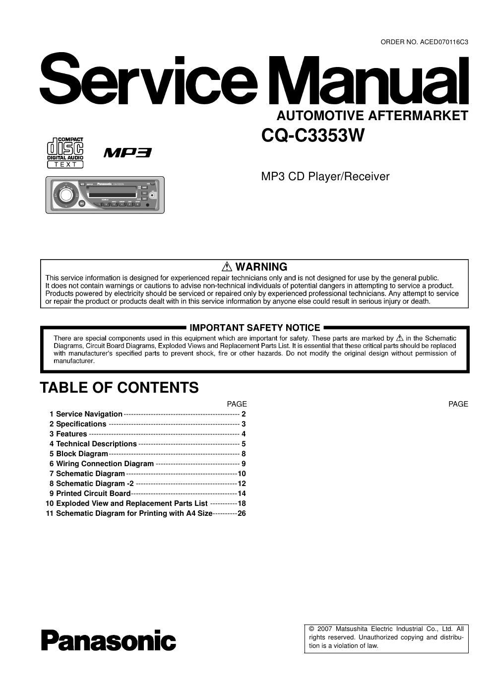 panasonic cq c 3353 w service manual