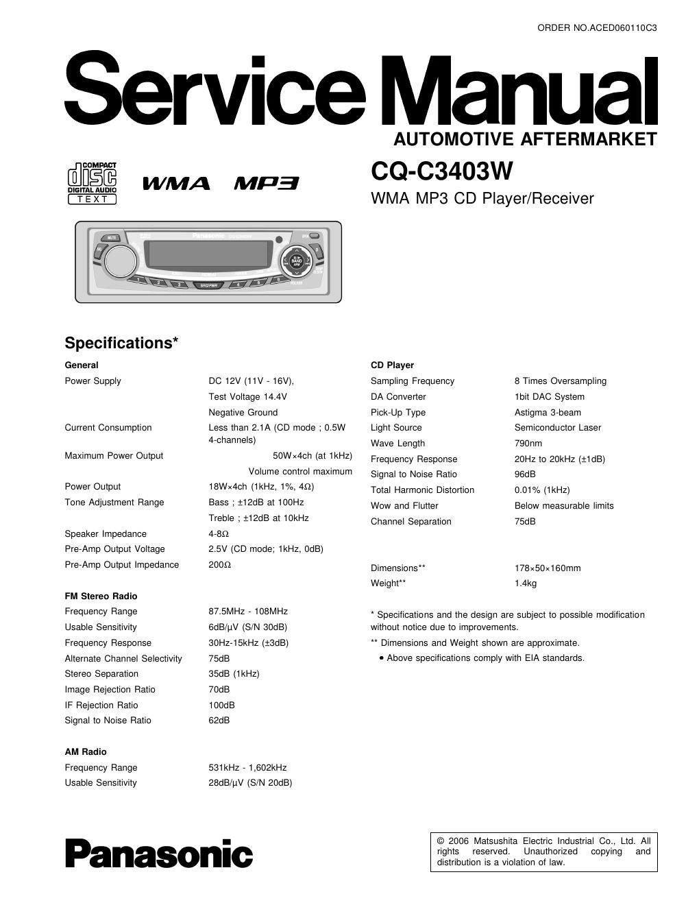 panasonic cq c 3403 w service manual