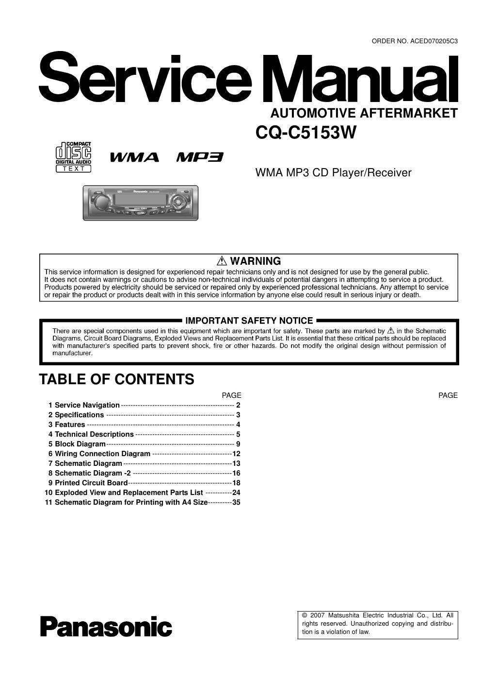panasonic cq c 5153 w service manual