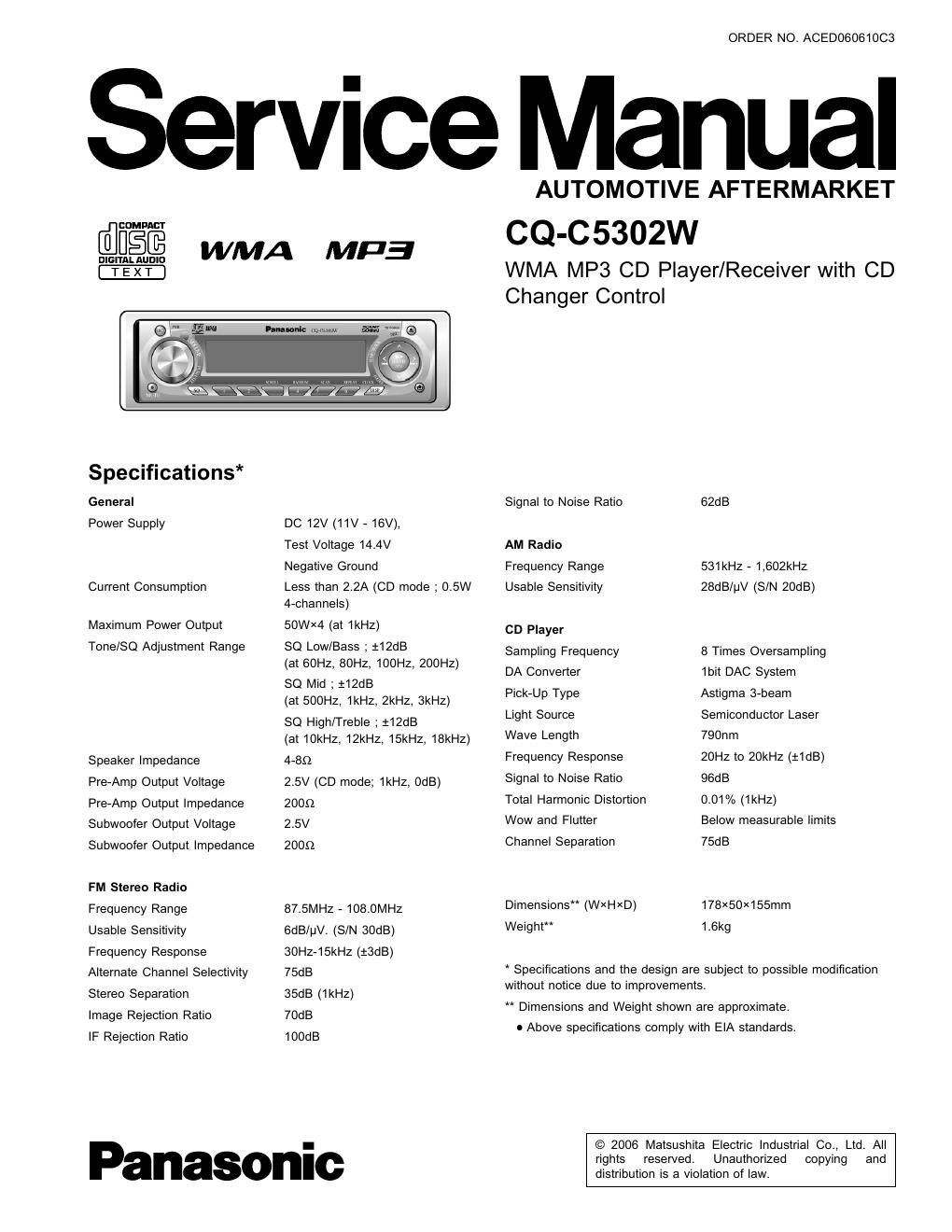 panasonic cq c 5302 w service manual