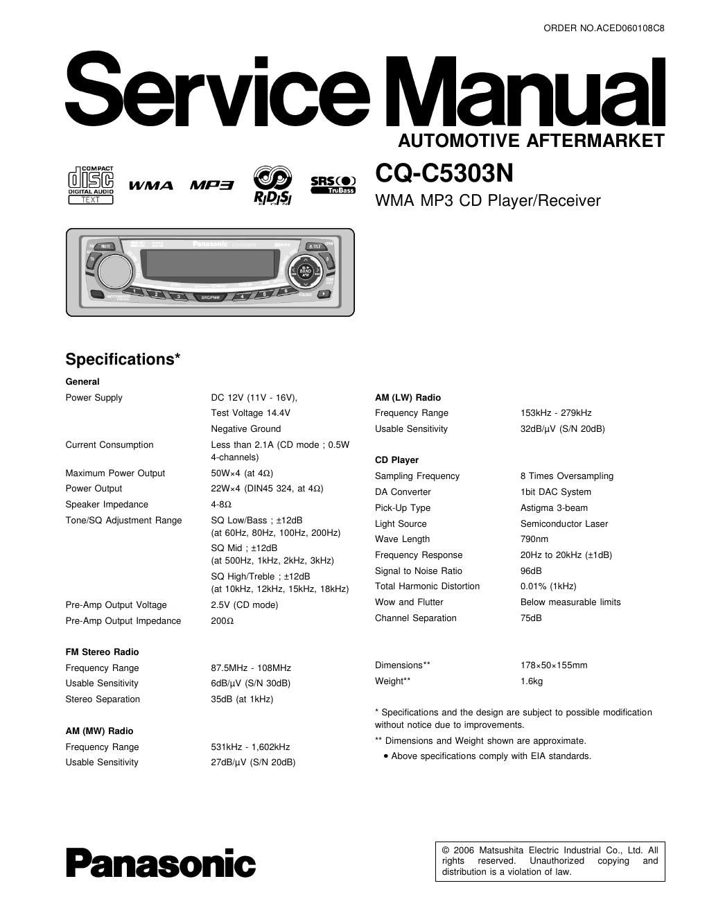 panasonic cq c 5303 n service manual