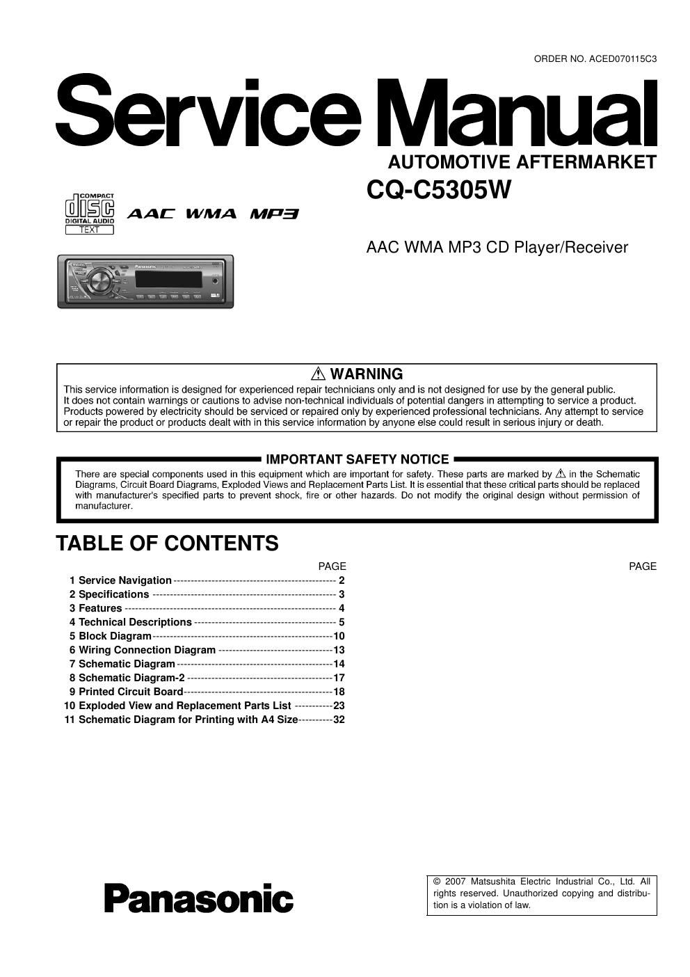 panasonic cq c 5305 w service manual