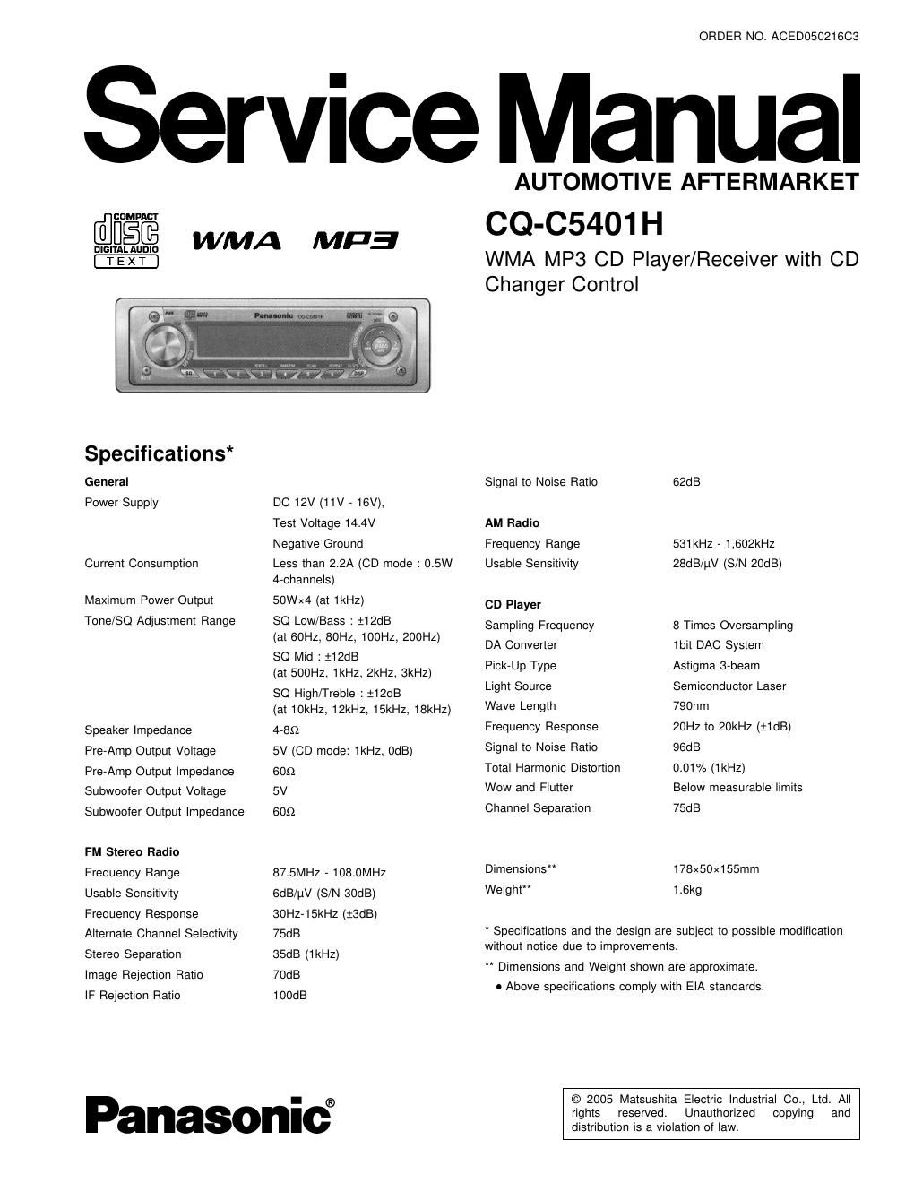 panasonic cq c 5401 h service manual