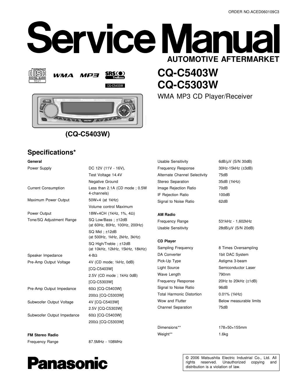 panasonic cq c 5403 w service manual