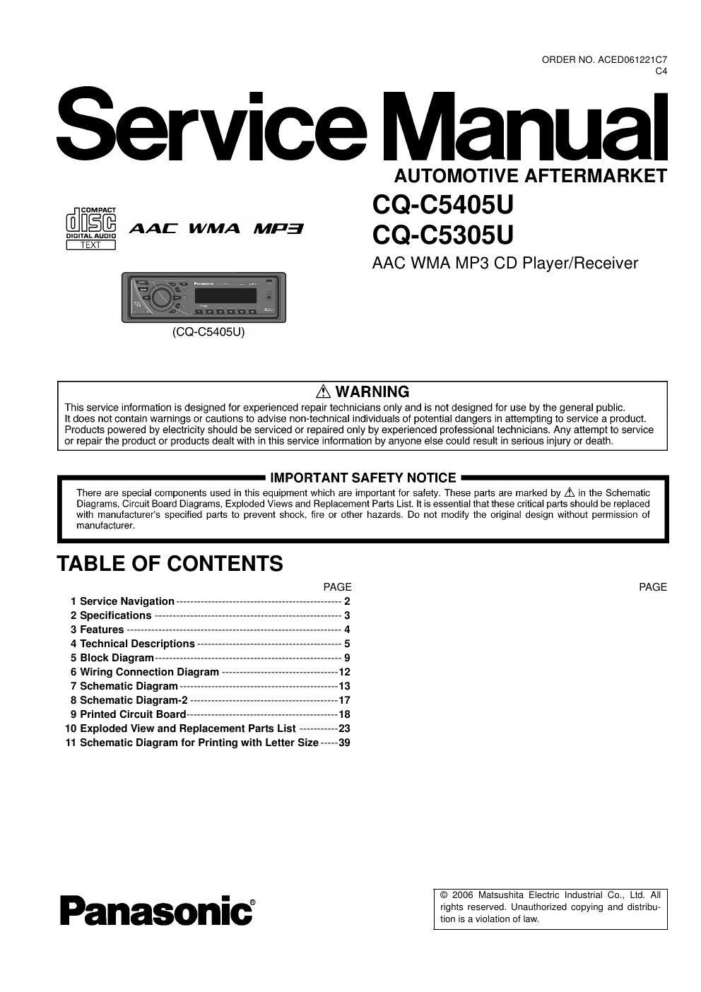 panasonic cq c 5405 u service manual