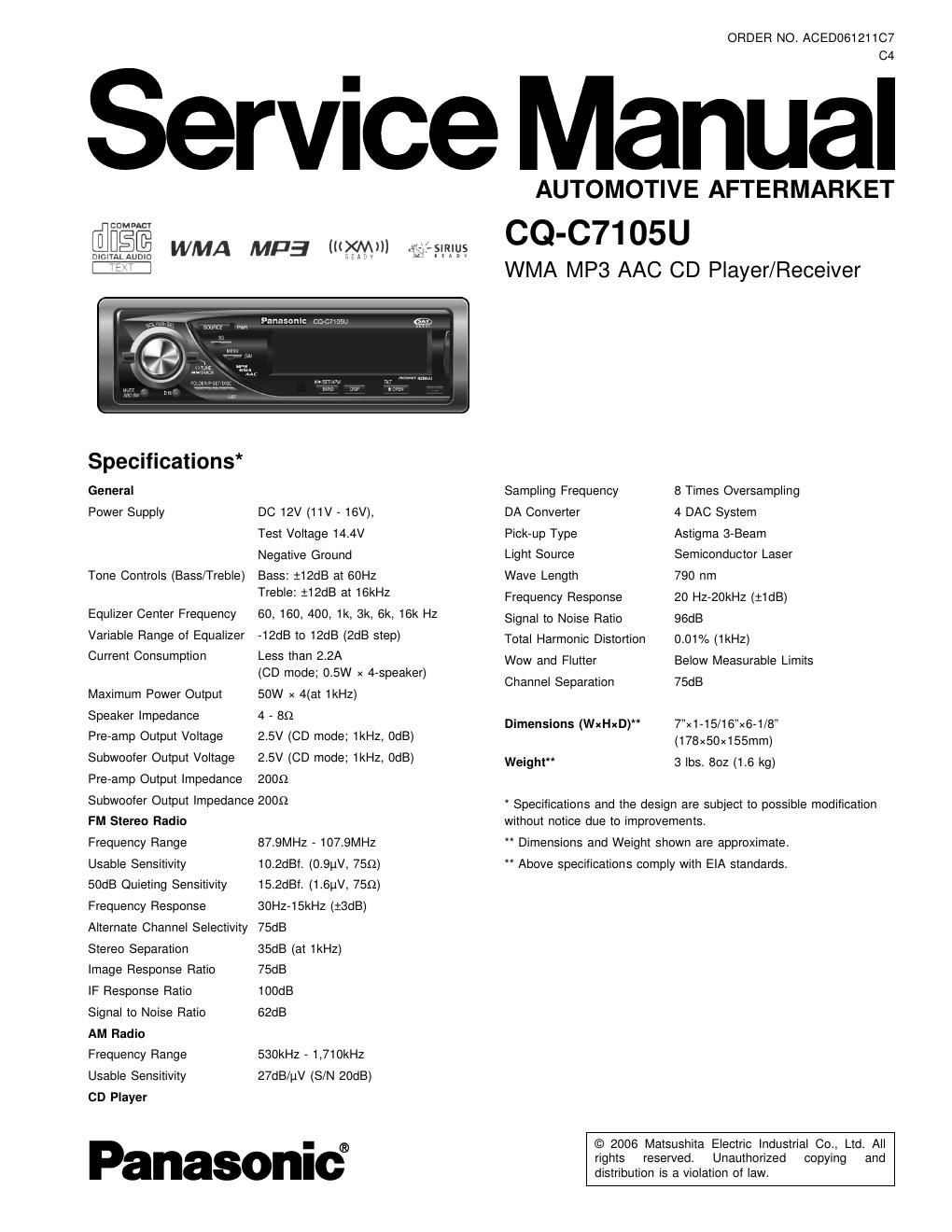 panasonic cq c 7105 u service manual