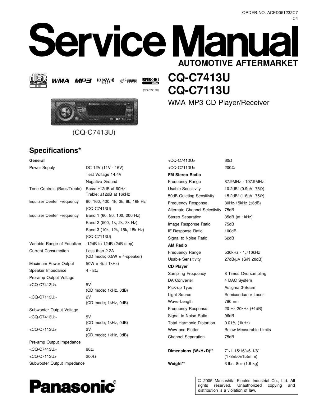 panasonic cq c 7113 u service manual