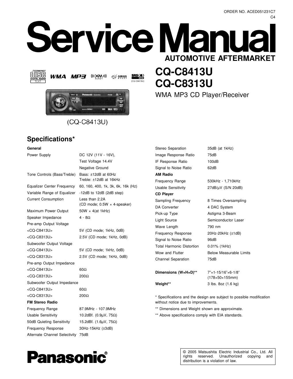 panasonic cq c 8313 u service manual