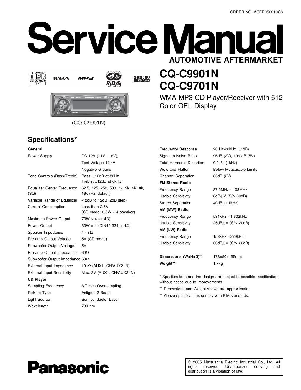 panasonic cq c 9701 n service manual