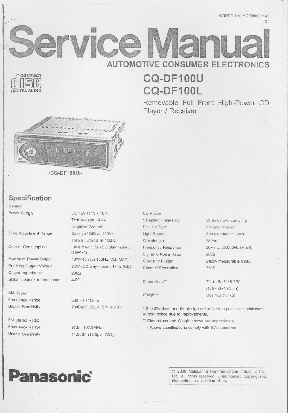 panasonic cq df 100 l service manual