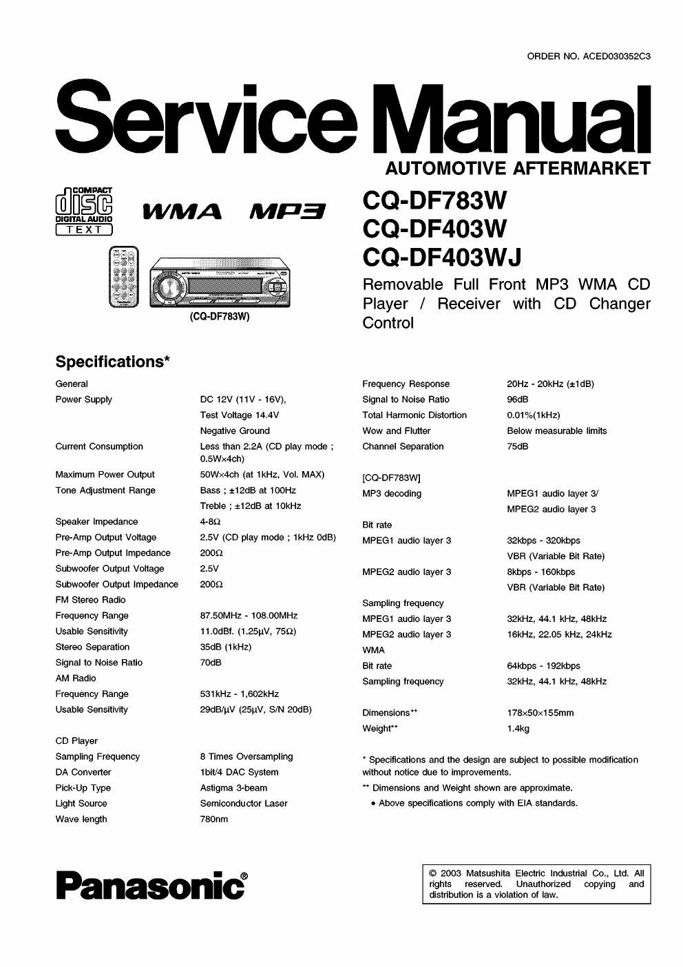 panasonic cq df 403 w service manual