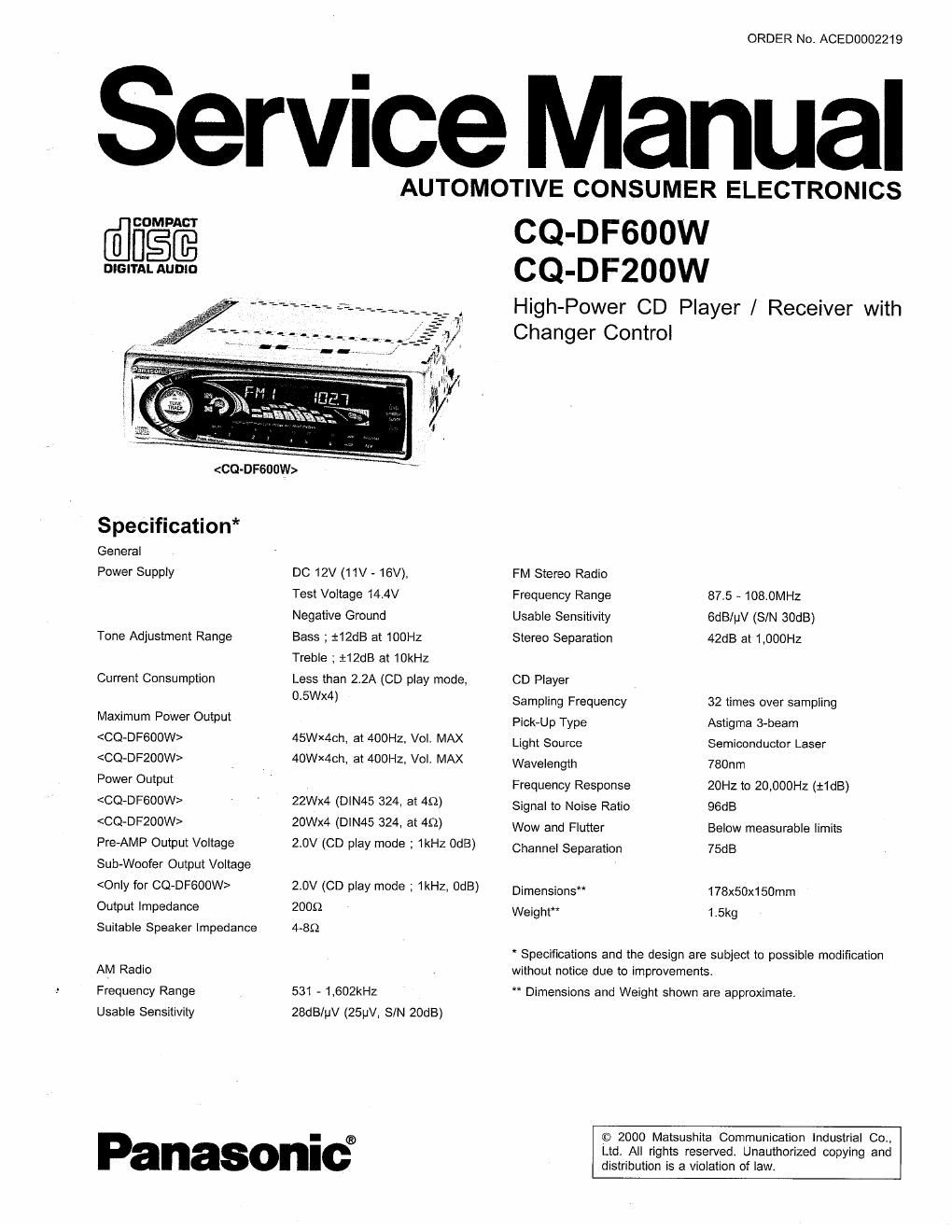 panasonic cq df 600 service manual