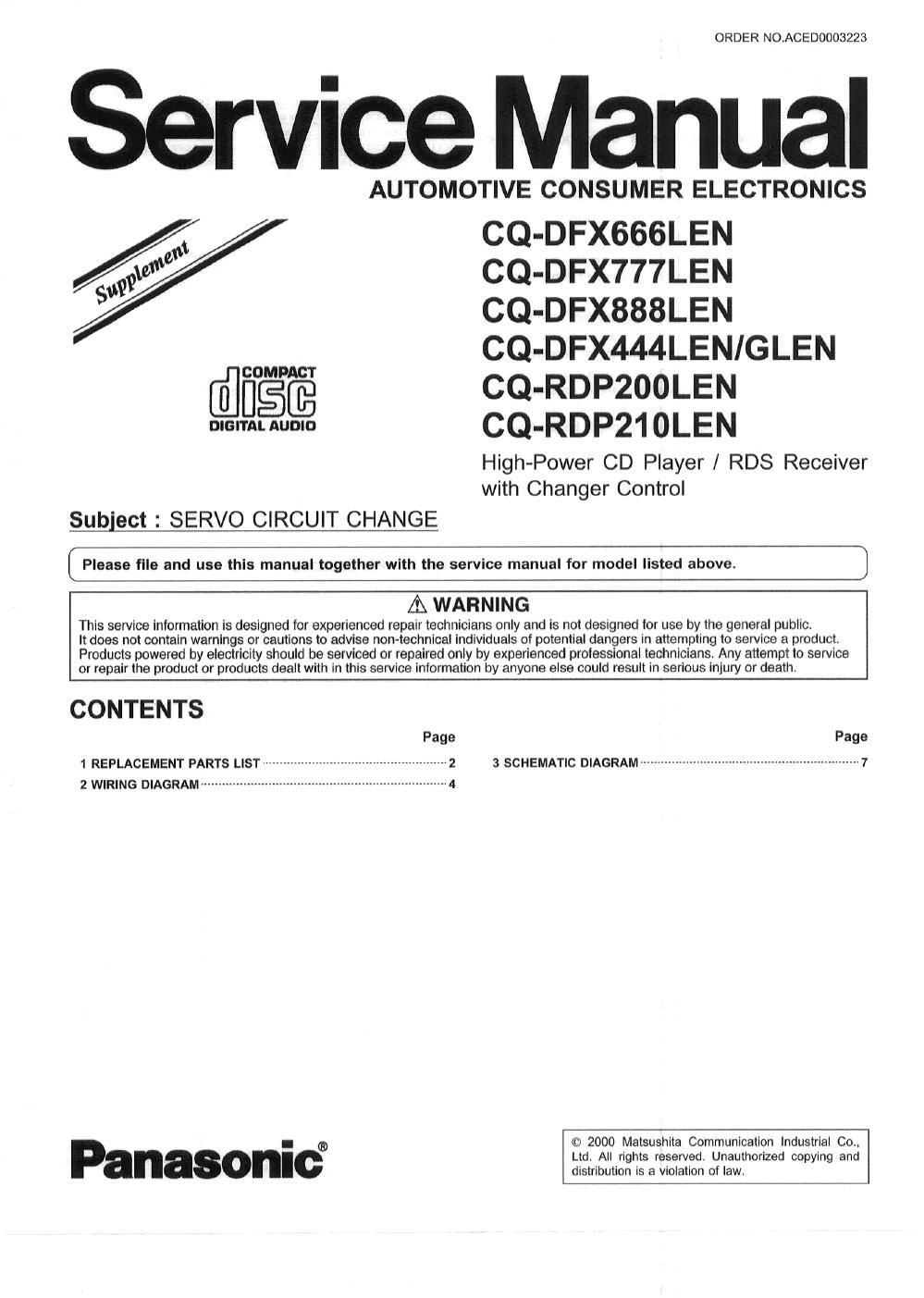 panasonic cq dfx 444 glen service manual