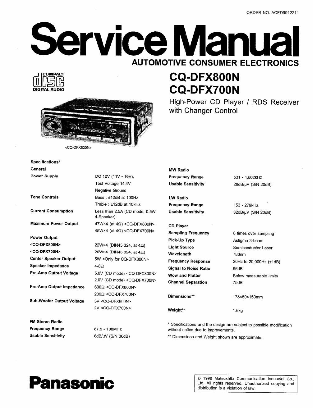 panasonic cq dfx 800 n service manual