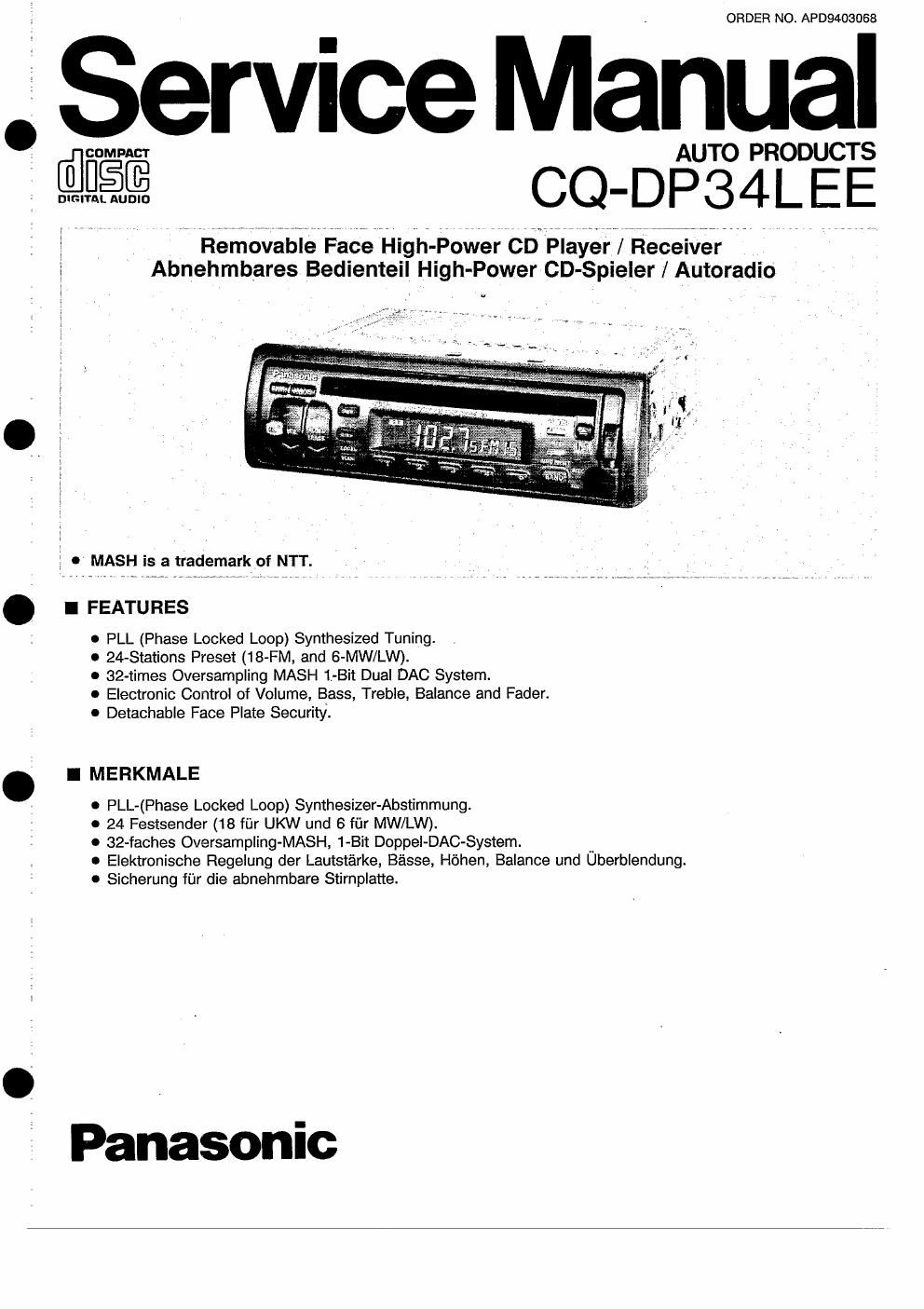 panasonic cq dp 34 lee service manual