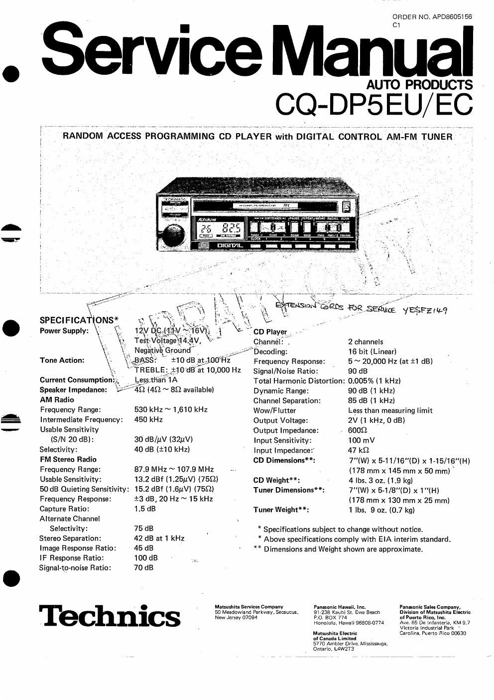 panasonic cq dp 5 ec service manual