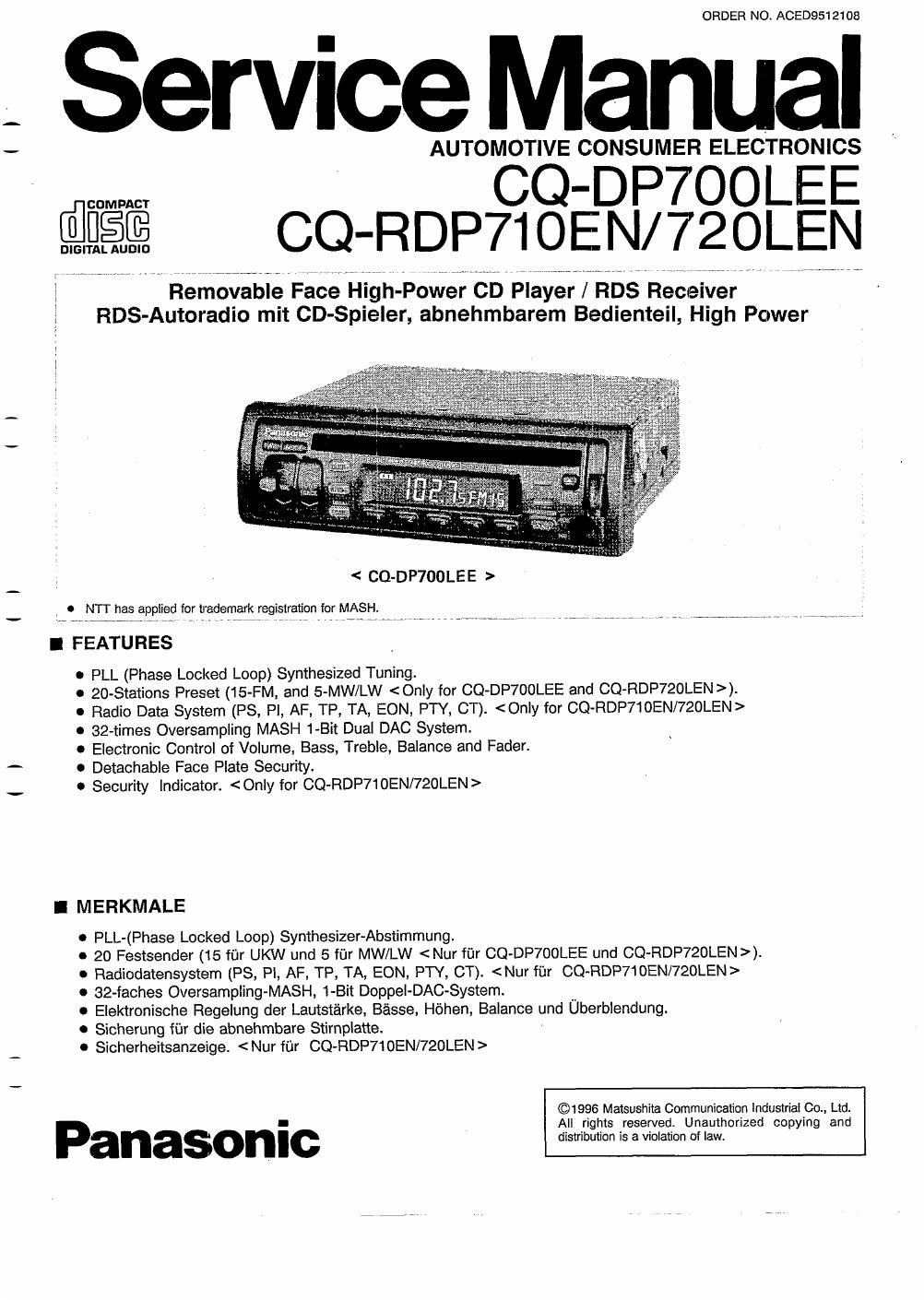 panasonic cq dp 700 lee service manual