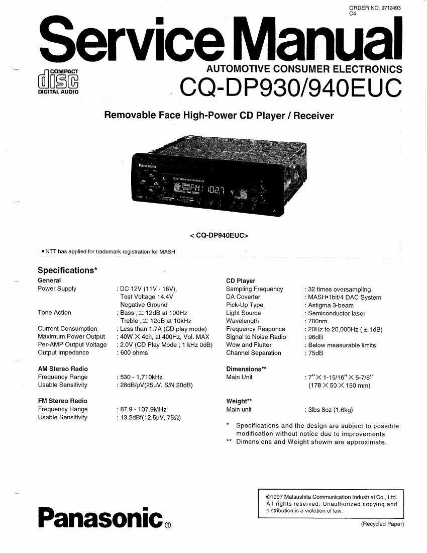 panasonic cq dp930 dp940 euc