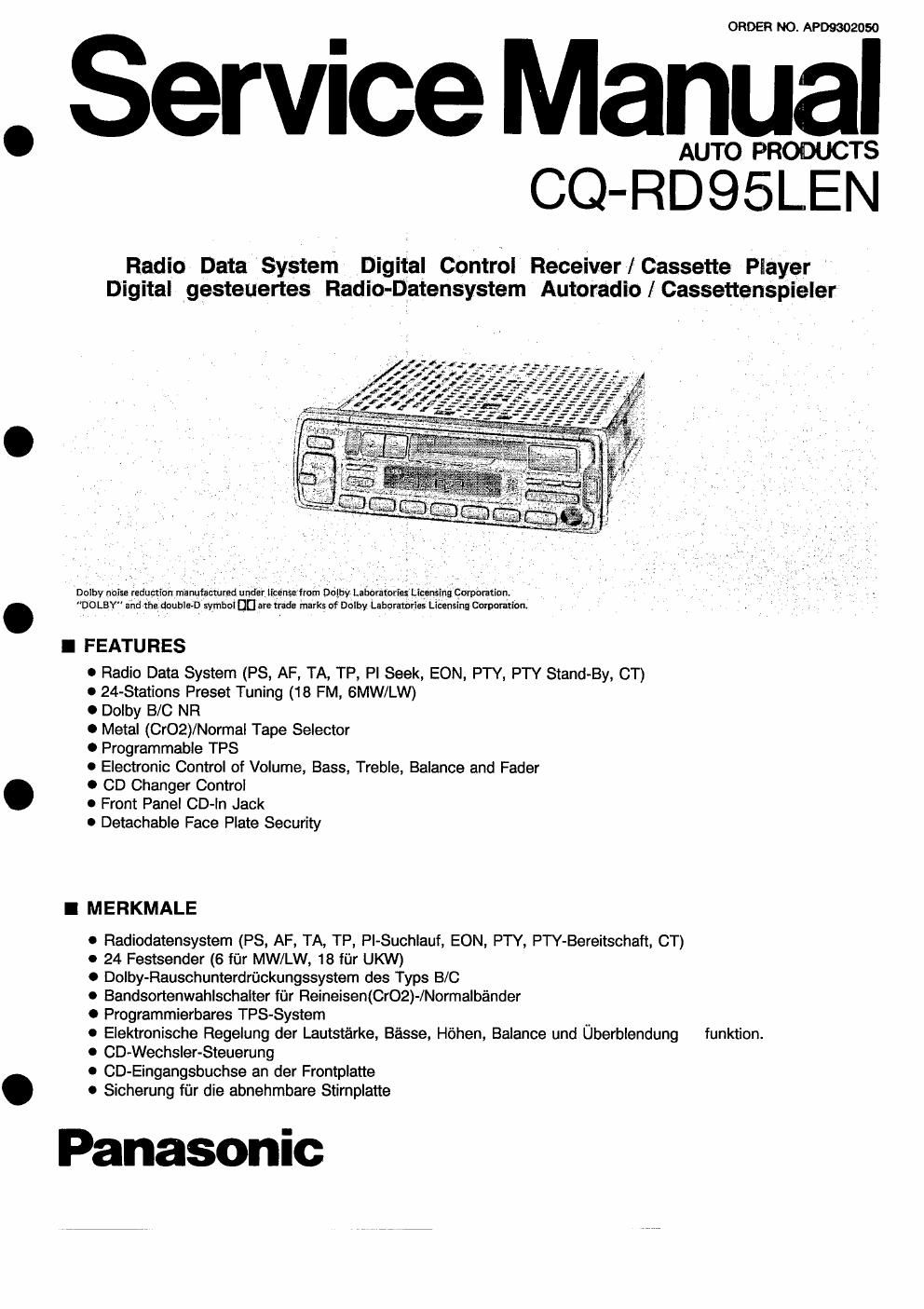 panasonic cq dr 95 len service manual