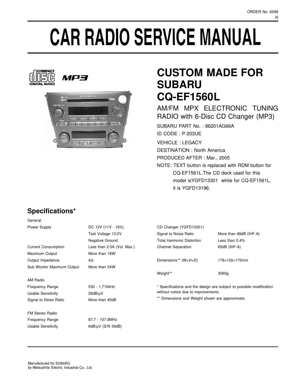 panasonic cq ef 1560 l service manual
