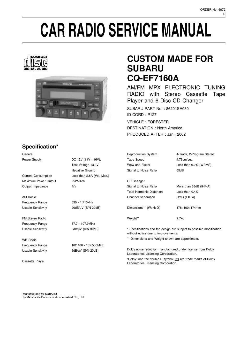 panasonic cq ef 7160 a service manual