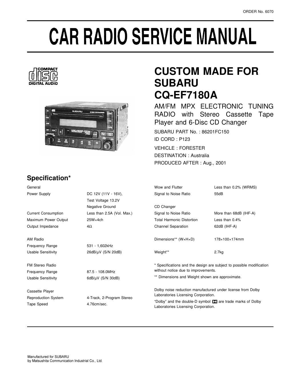 panasonic cq ef 7180 a service manual