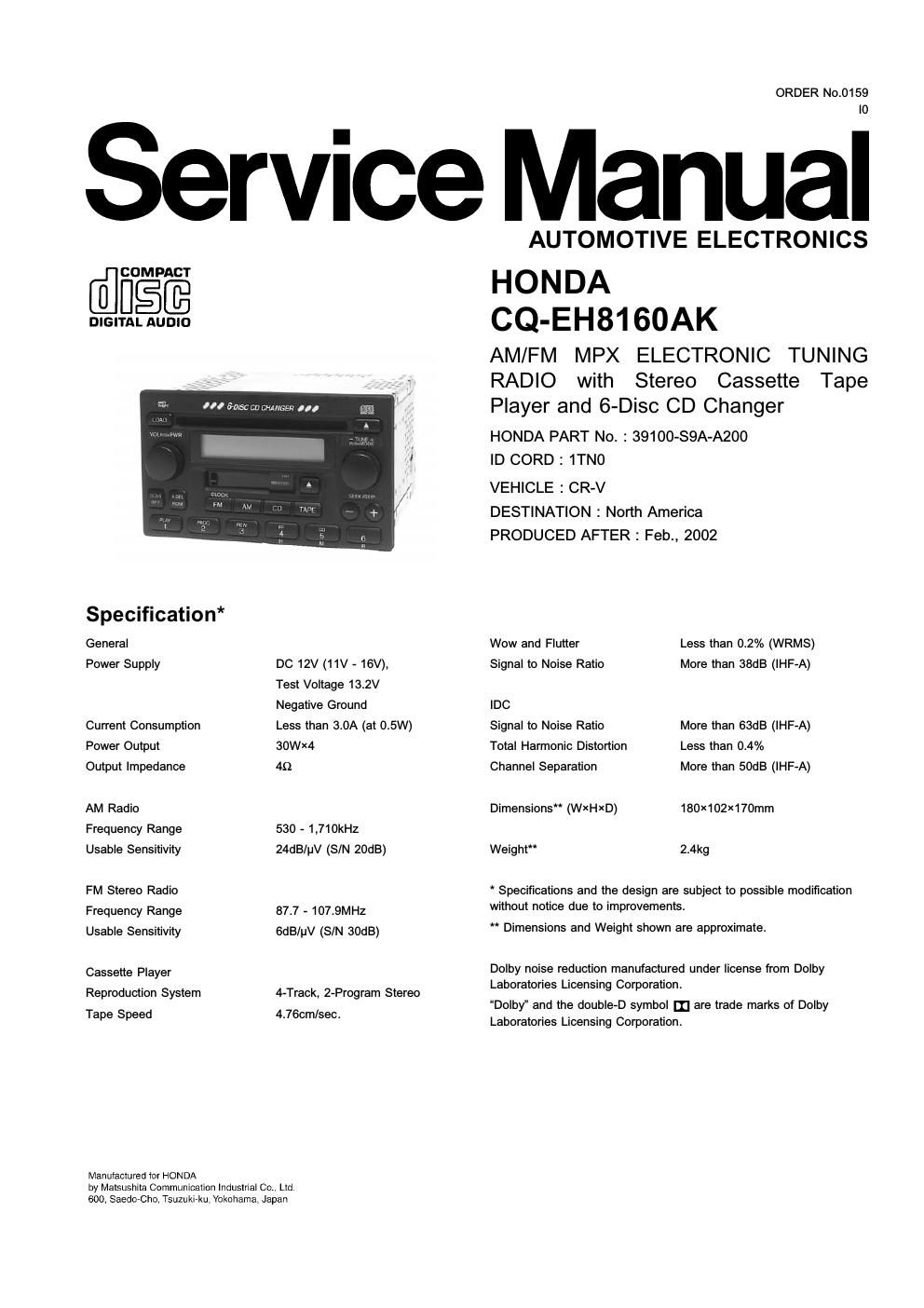 panasonic cq eh 8160 ak service manual