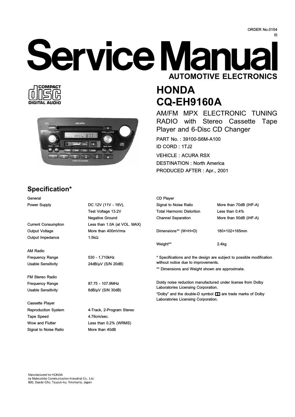 panasonic cq eh 9160 a service manual