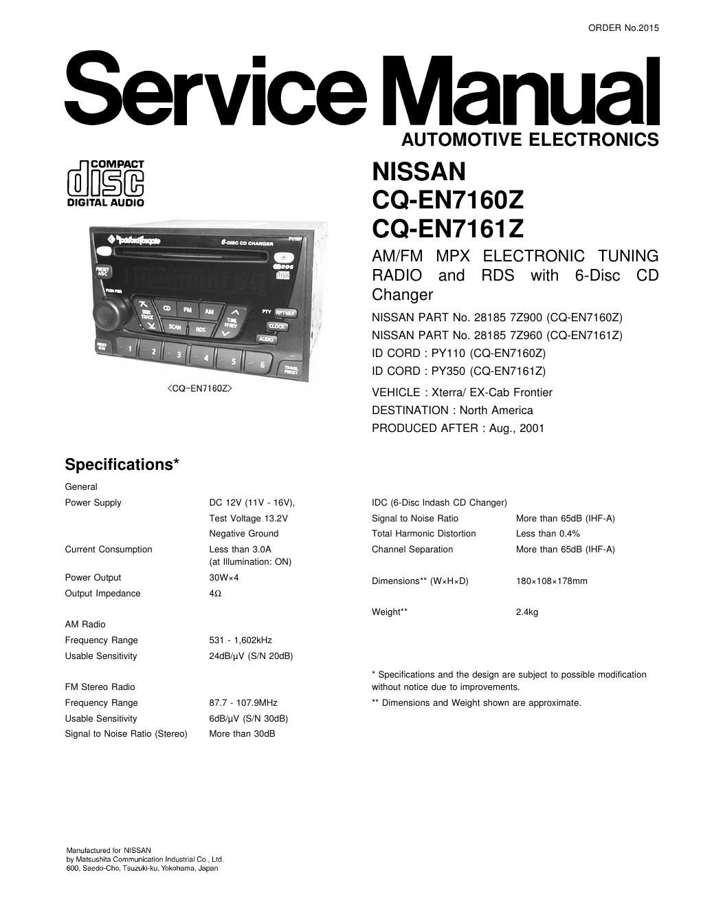 panasonic cq en 7160 service manual