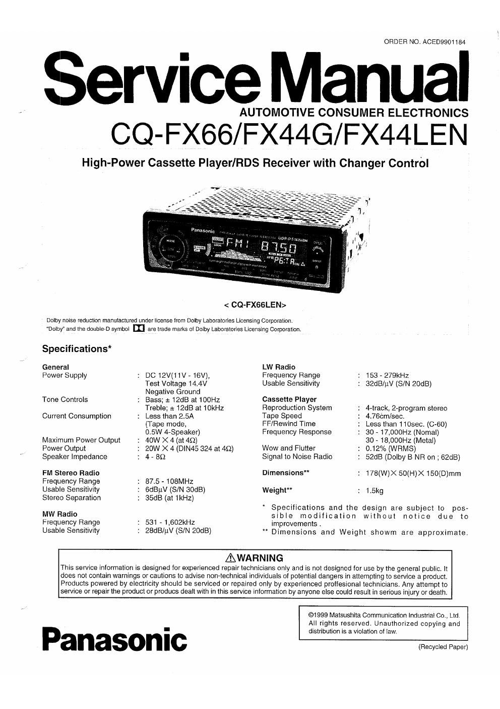 panasonic cq fx 44 g service manual