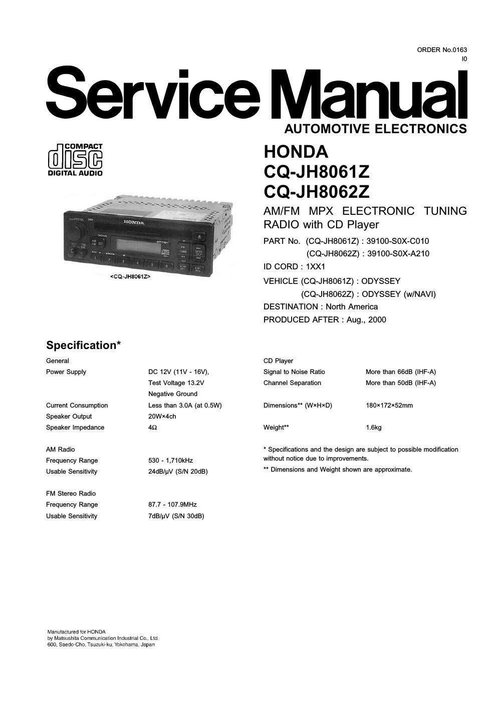 panasonic cq jh 8061 z service manual