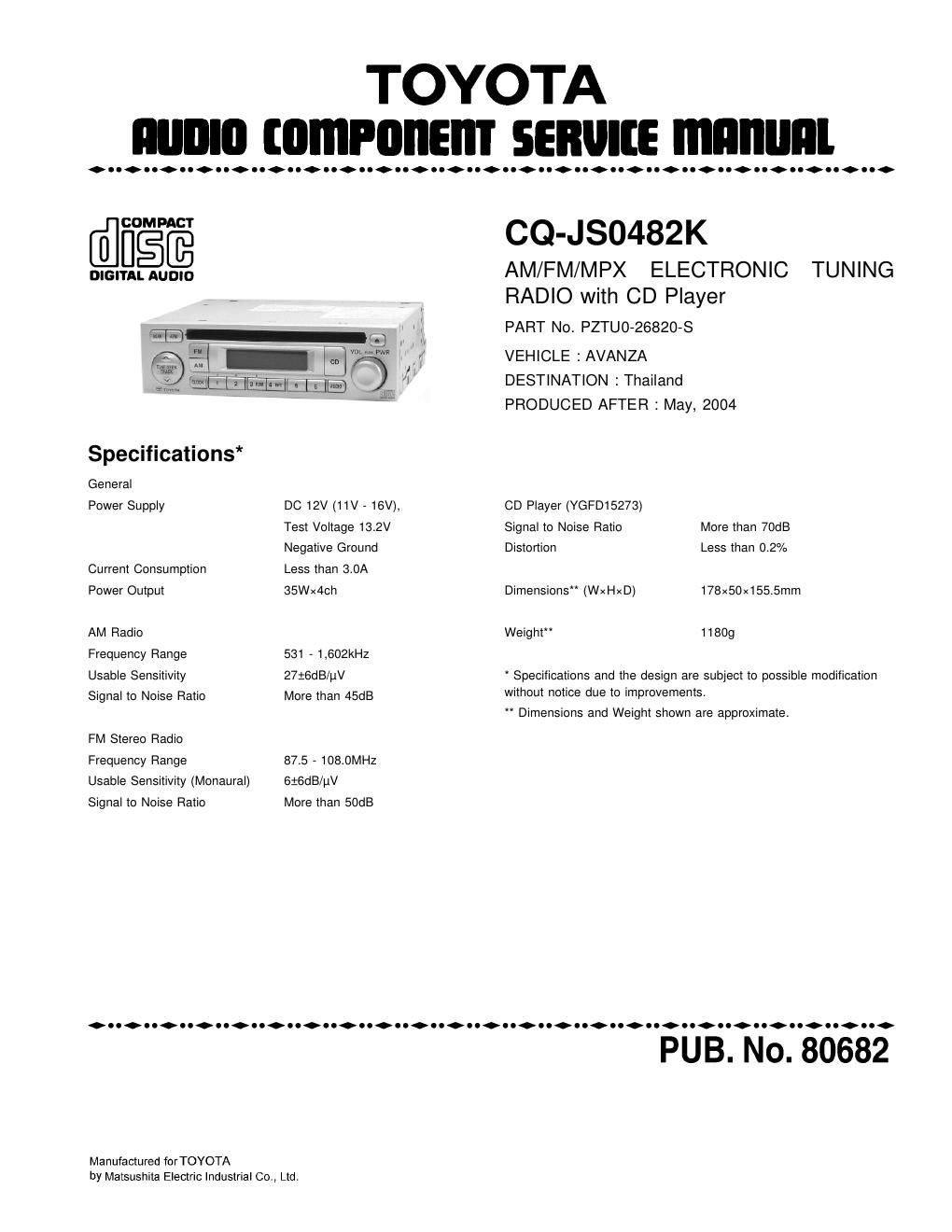 panasonic cq js 0482 k service manual