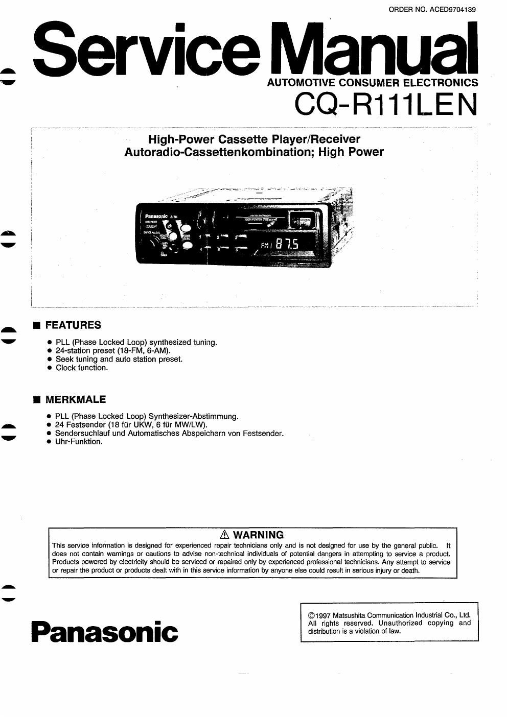 panasonic cq r 111 len service manual